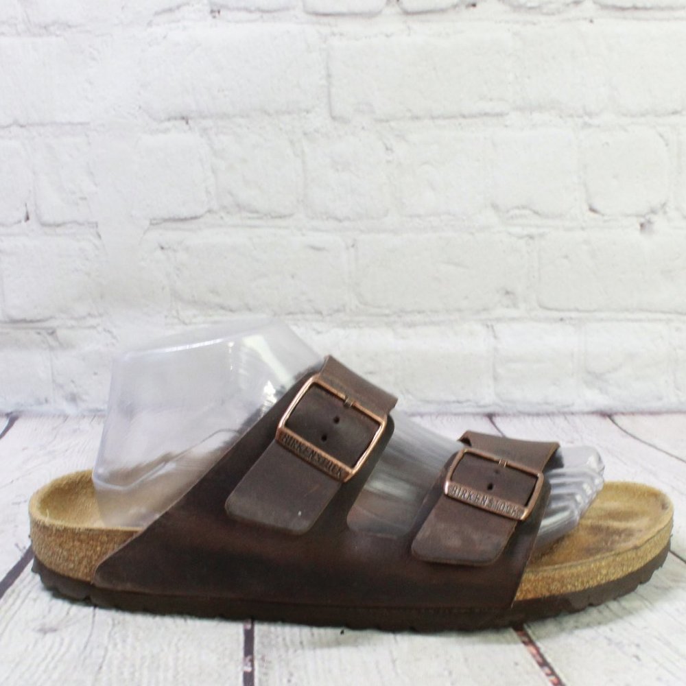 Birkenstock Unisex Brown Leather Slip On Two Straps Buckled Sandals Size 10 - Picture 1 of 8